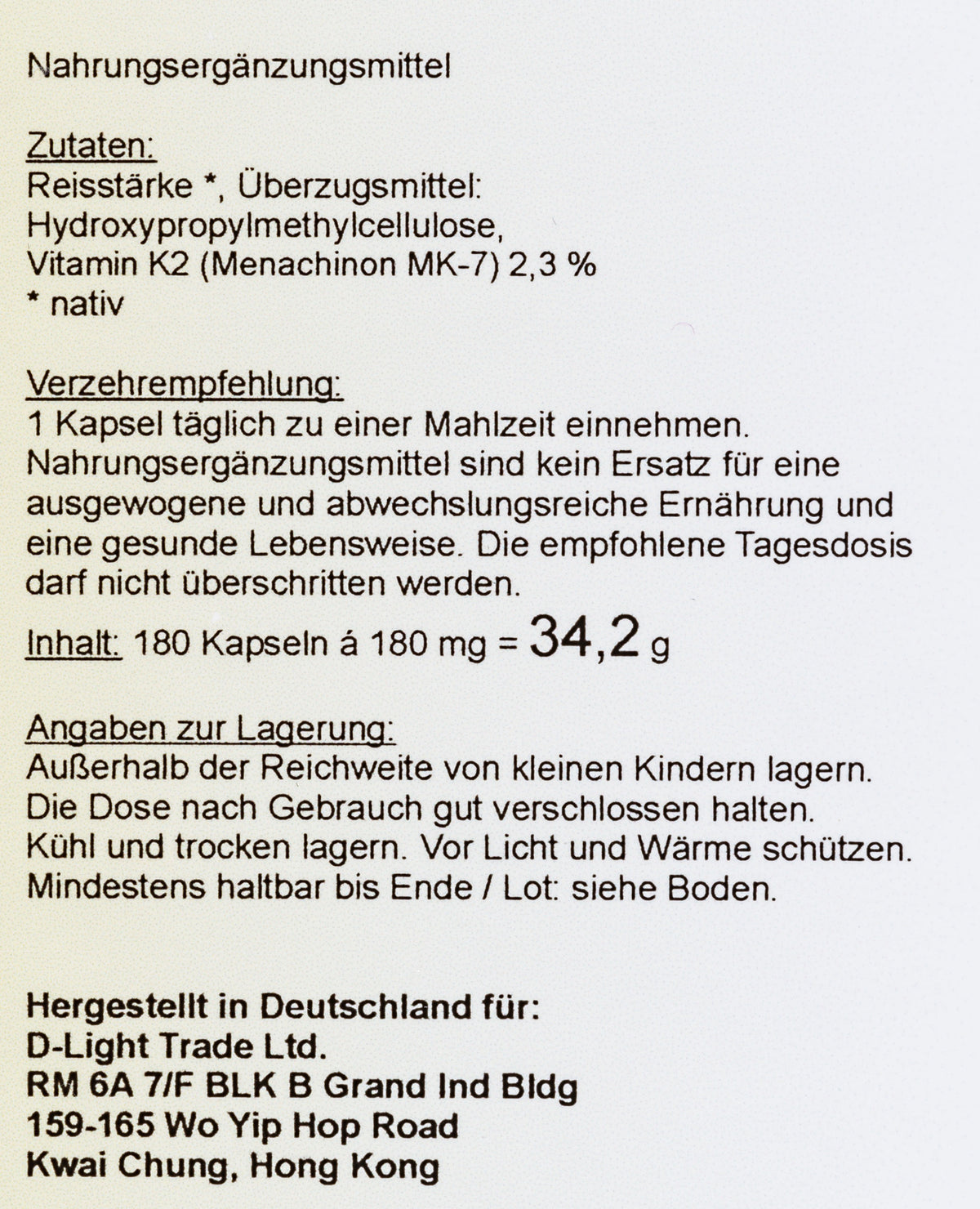 D-light-full K2 MK7 (180 Kapseln vegan)